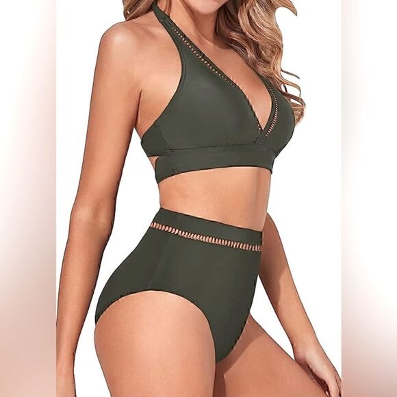 NWT Tempt Me Army Green Two-Piece Swimsuit Size M - Picture 2 of 14
